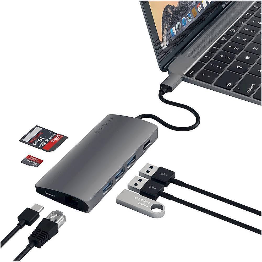 Satechi - Type-C Multi-Port Adapter V2-4K HDMI, Ethernet, USB-C, SD/Micro, USB 3.0 - MacBook Pro, MacBook Air - Space Gray_1