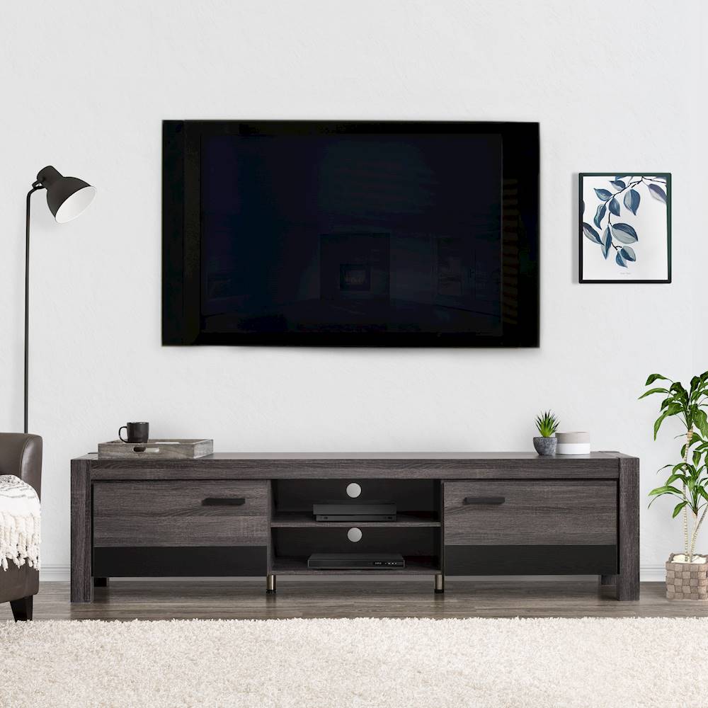 CorLiving - Joliet Duotone TV Bench for TVs up to 95" - Distressed Carbon Grey, Black Duotone_1