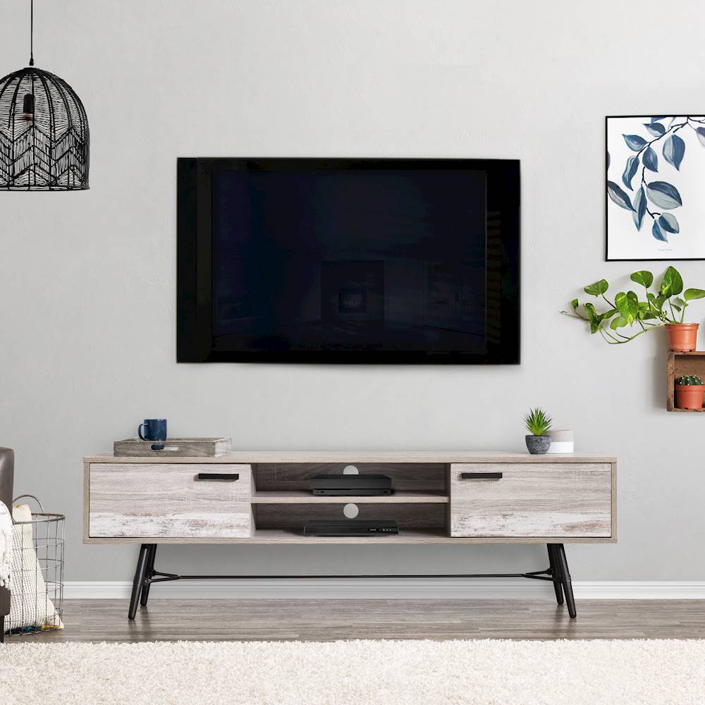 CorLiving - Aurora TV Bench with Splayed Legs, For TVs up to 85" - Distressed Light Grey, White Duotone_6