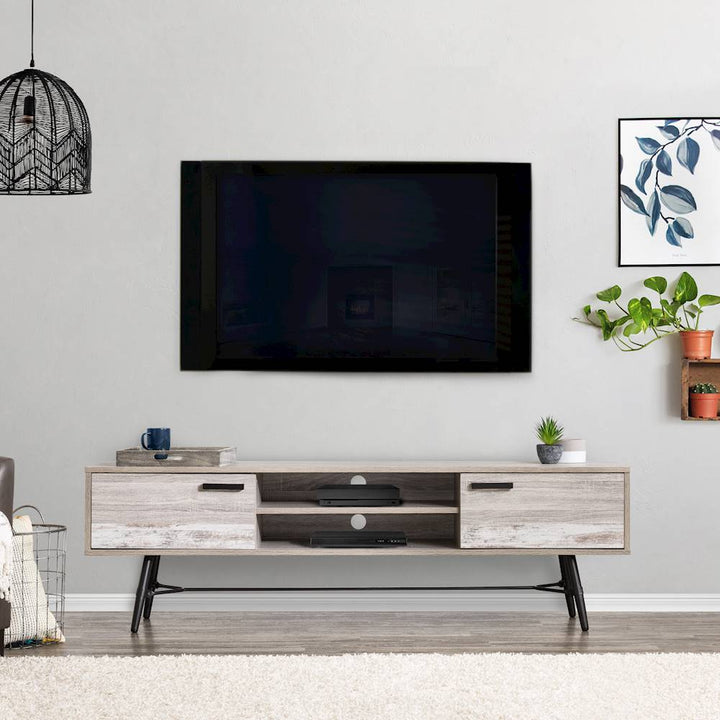 CorLiving - Aurora TV Bench with Splayed Legs, For TVs up to 85" - Distressed Light Grey, White Duotone_6