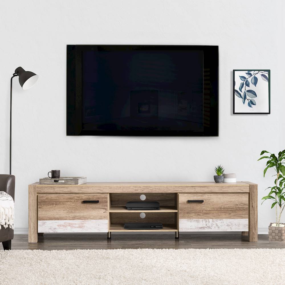 CorLiving - Joliet Duotone TV Bench for TVs up to 95" - Distressed Warm Beige, White Duotone_3
