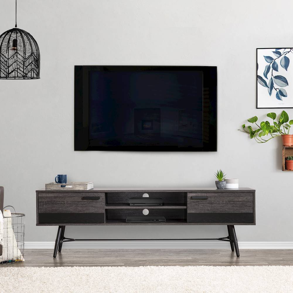 CorLiving - Aurora TV Bench with Splayed Legs, For TVs up to 85" - Distressed Carbon Grey, Black Duotone_1