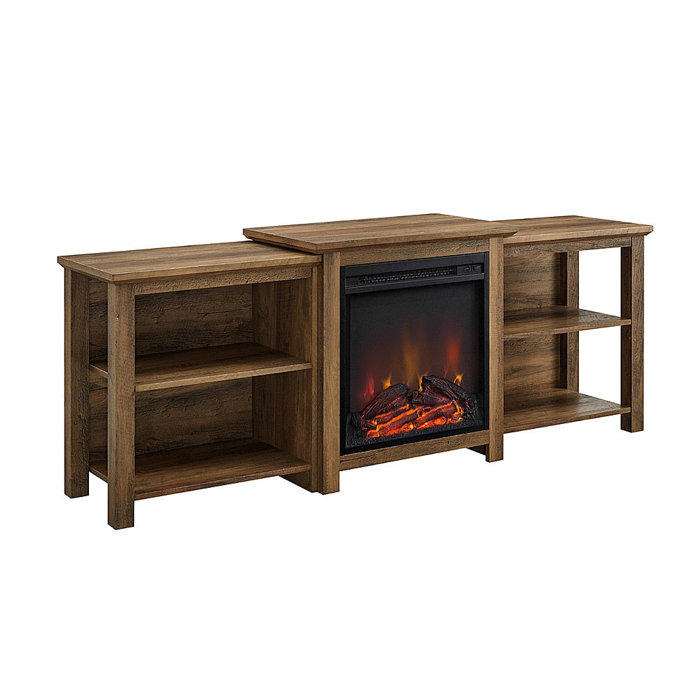 Walker Edison - Traditional Open Storage Tiered Mantle Fireplace TV Stand for Most TVs up to 85" - Rustic Oak_1