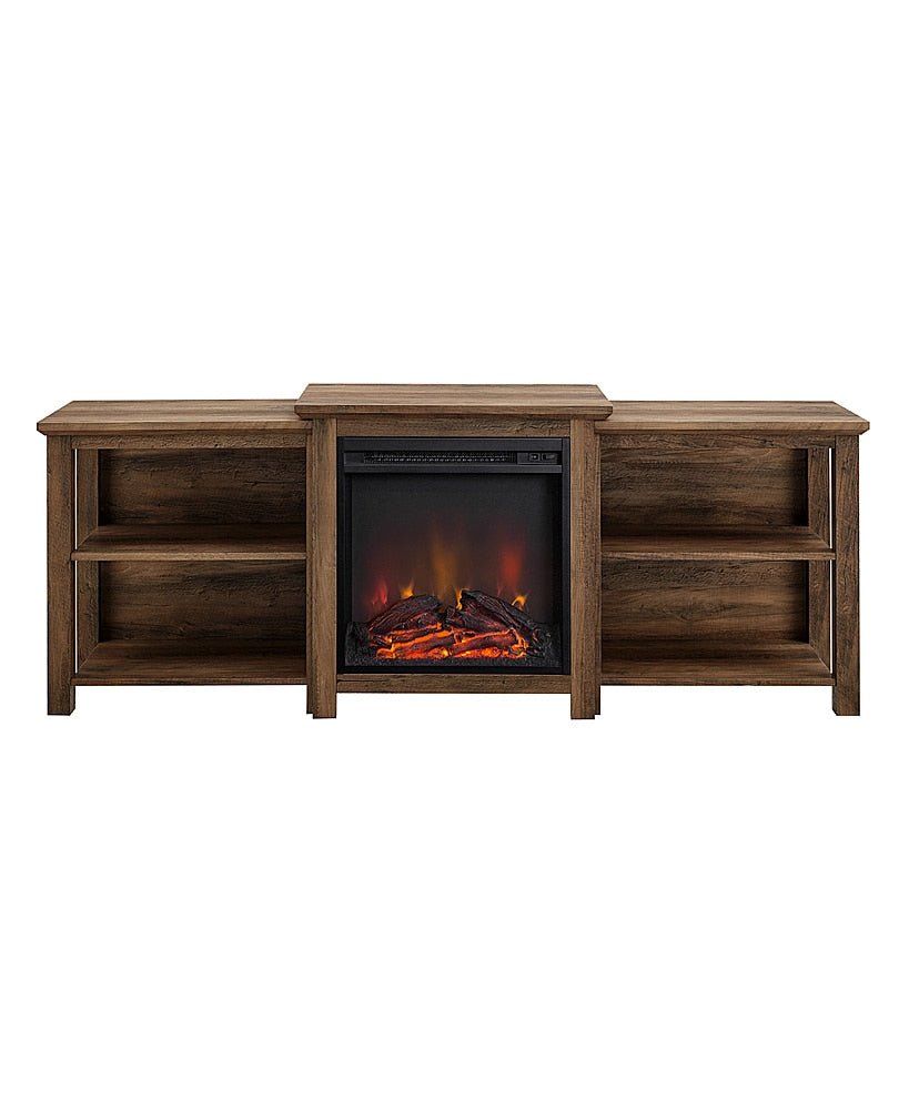 Walker Edison - Traditional Open Storage Tiered Mantle Fireplace TV Stand for Most TVs up to 85" - Rustic Oak_0