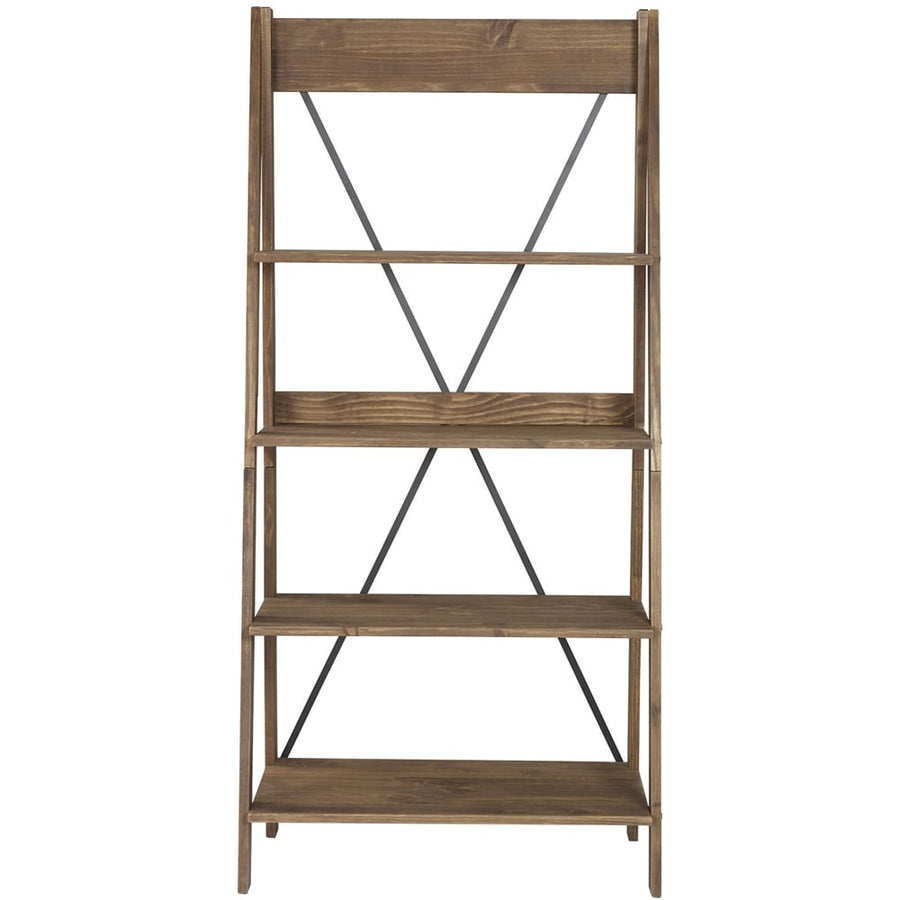 Walker Edison - Ladder Solid Pine Wood 4-Shelf Bookcase - Brown_0