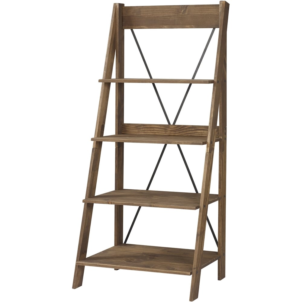 Walker Edison - Ladder Solid Pine Wood 4-Shelf Bookcase - Brown_6