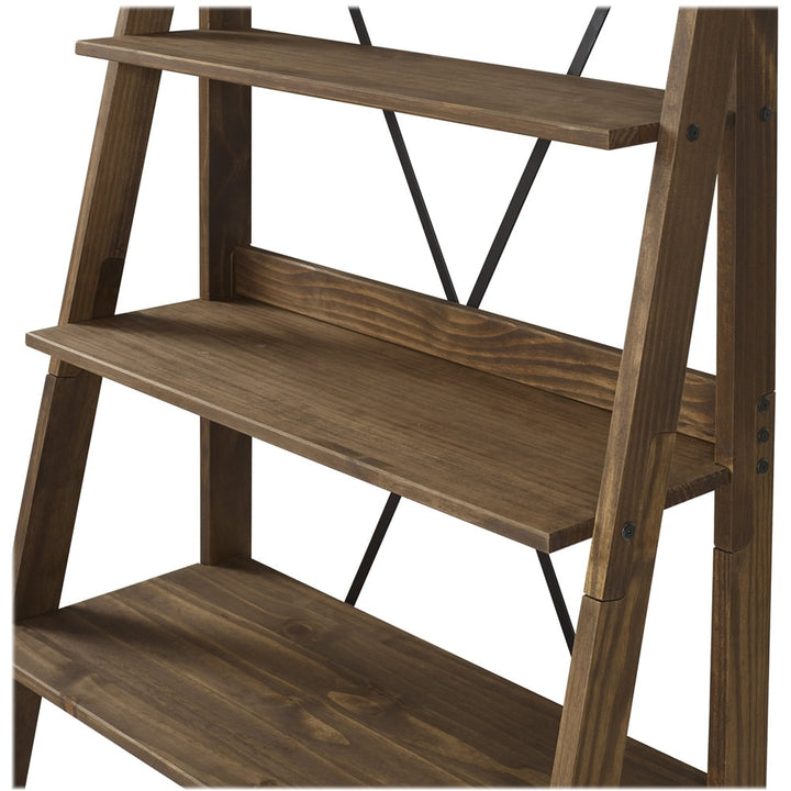 Walker Edison - Ladder Solid Pine Wood 4-Shelf Bookcase - Brown_5