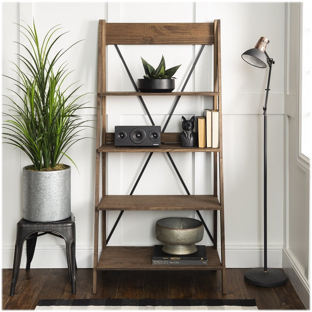 Walker Edison - Ladder Solid Pine Wood 4-Shelf Bookcase - Brown_4