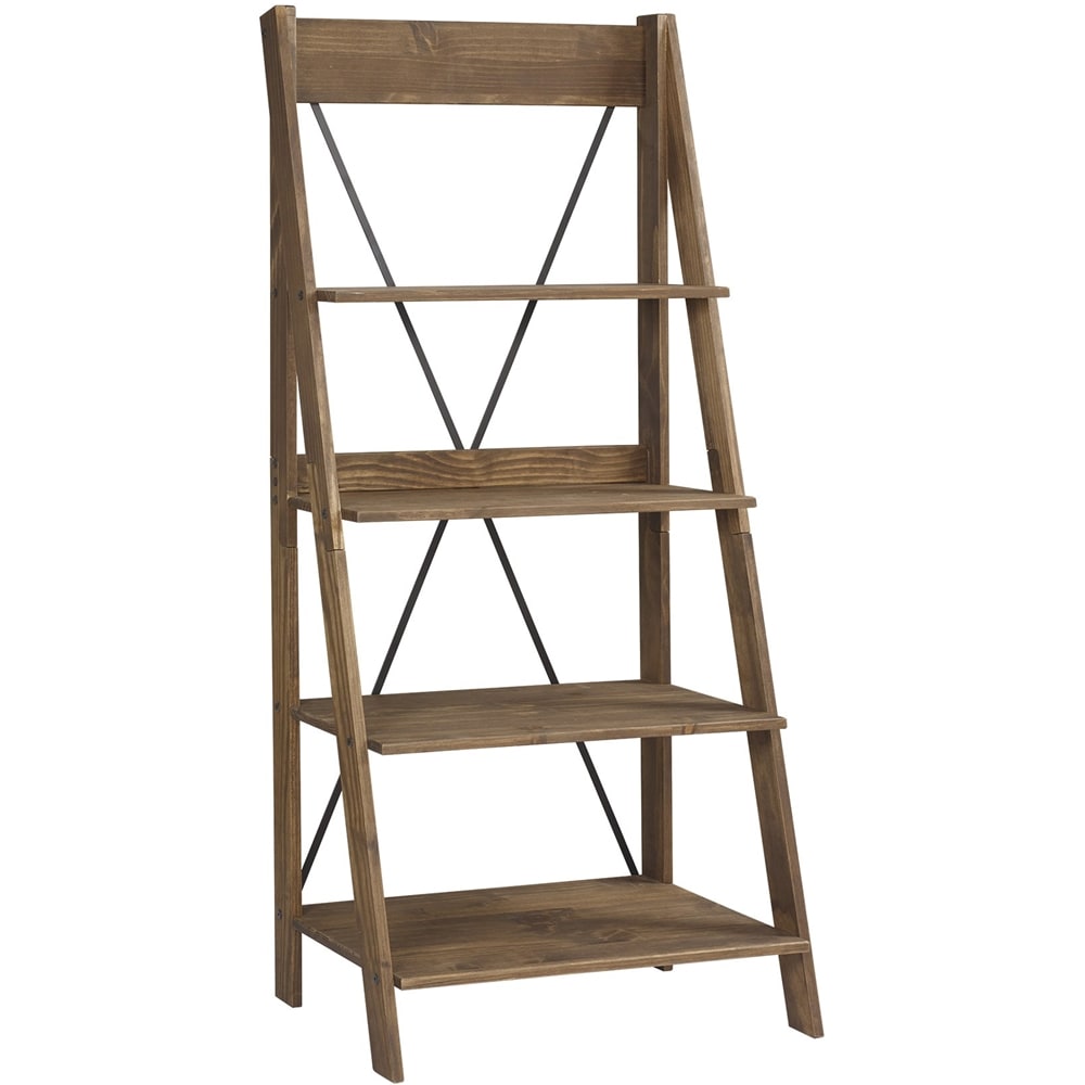 Walker Edison - Ladder Solid Pine Wood 4-Shelf Bookcase - Brown_1