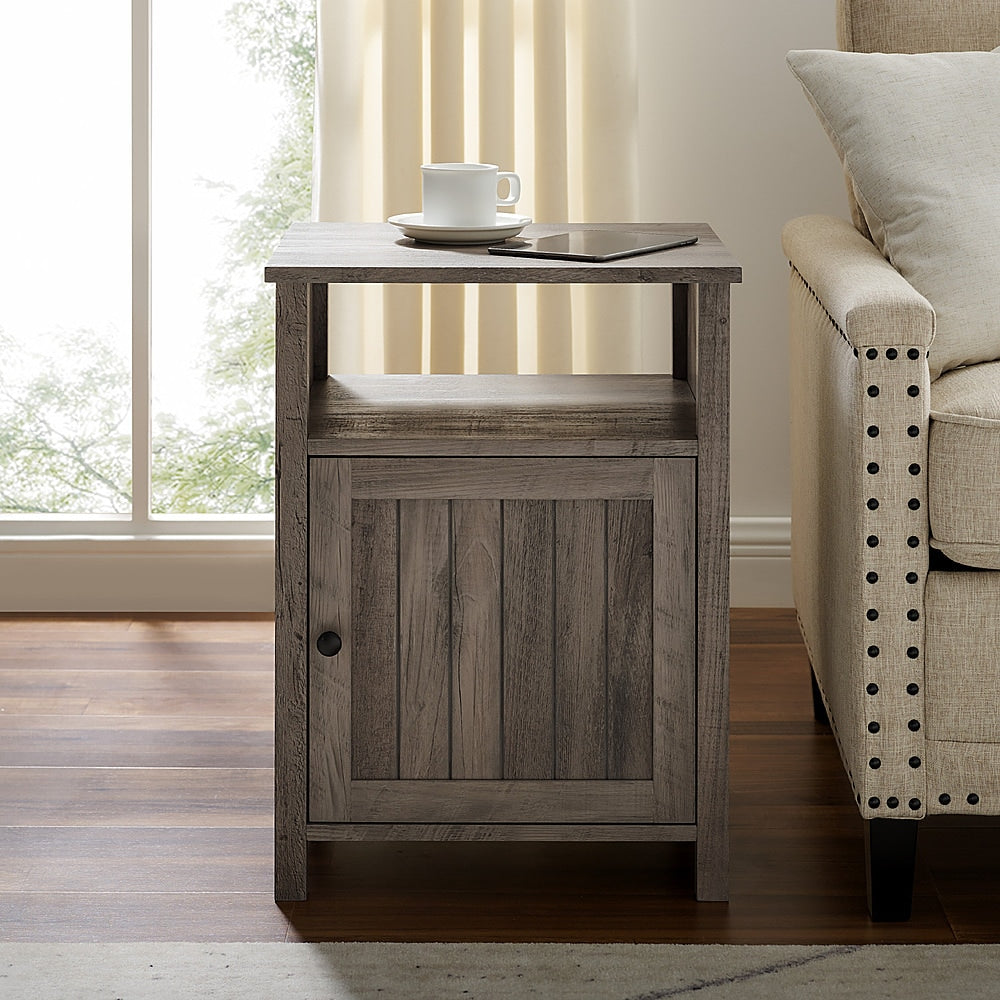 Walker Edison - Farmhouse Groove Door Side Table Cabinet - Gray Wash_5