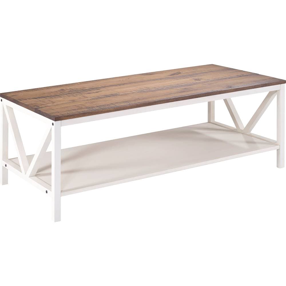 Walker Edison - Rectangular Farmhouse Solid Pine Wood Coffee Table - White Wash/Rustic Oak_1