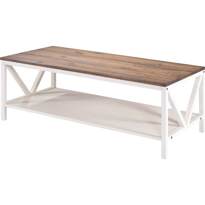 Walker Edison - Rectangular Farmhouse Solid Pine Wood Coffee Table - White Wash/Rustic Oak_2