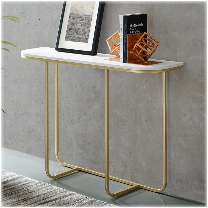 Walker Edison - Rectangular With Rounded Side Modern High-Grade MDF Entryway Table - White Marble_2