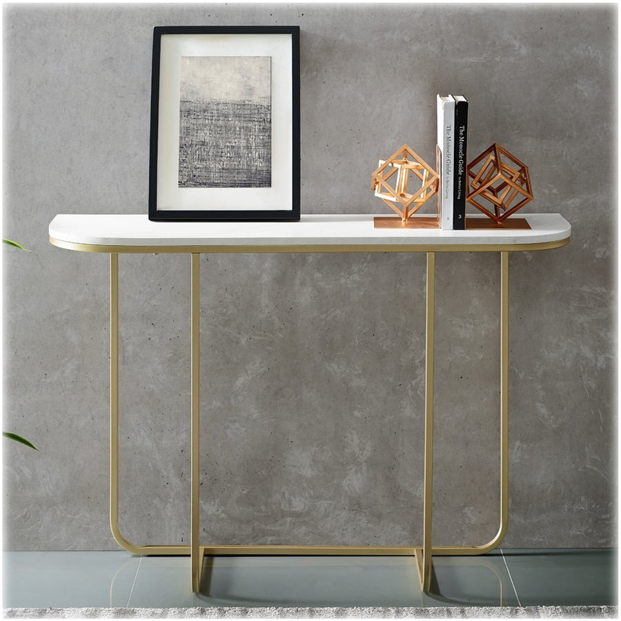 Walker Edison - Rectangular With Rounded Side Modern High-Grade MDF Entryway Table - White Marble_1