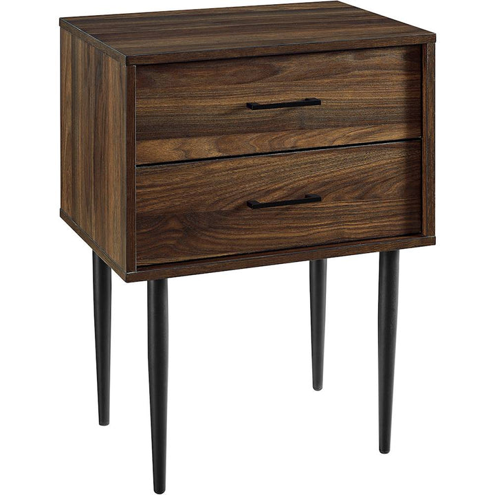 Walker Edison - Square Mid-Century Modern High-Grade MDF / Durable Laminate 2-Drawer Side Table - Dark Walnut_1