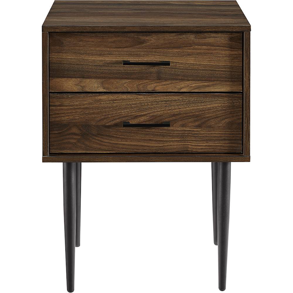 Walker Edison - Square Mid-Century Modern High-Grade MDF / Durable Laminate 2-Drawer Side Table - Dark Walnut_0