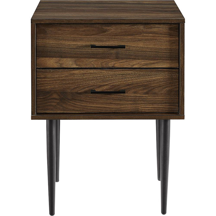 Walker Edison - Square Mid-Century Modern High-Grade MDF / Durable Laminate 2-Drawer Side Table - Dark Walnut_0