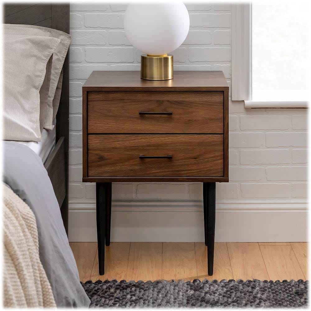 Walker Edison - Square Mid-Century Modern High-Grade MDF / Durable Laminate 2-Drawer Side Table - Dark Walnut_5