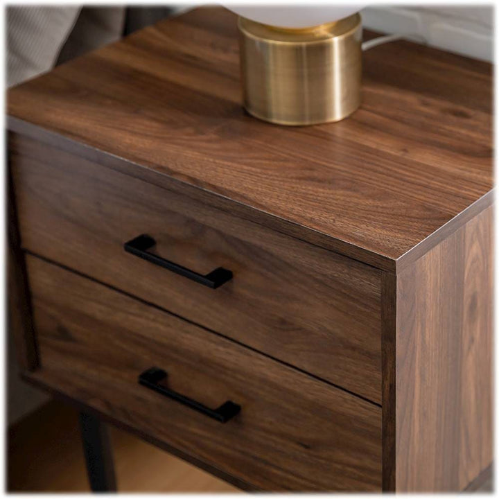 Walker Edison - Square Mid-Century Modern High-Grade MDF / Durable Laminate 2-Drawer Side Table - Dark Walnut_6