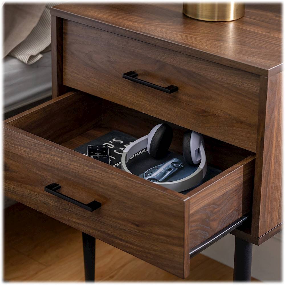 Walker Edison - Square Mid-Century Modern High-Grade MDF / Durable Laminate 2-Drawer Side Table - Dark Walnut_3