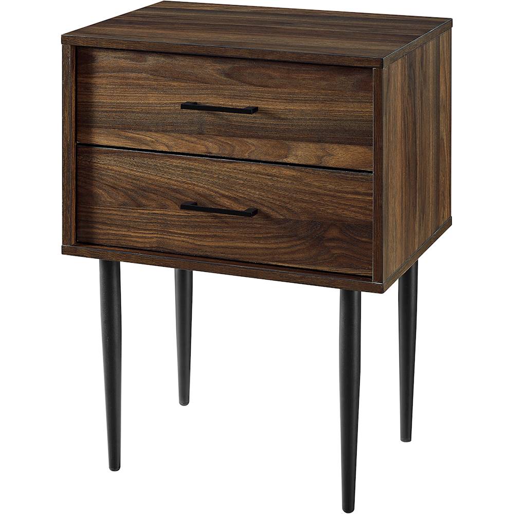 Walker Edison - Square Mid-Century Modern High-Grade MDF / Durable Laminate 2-Drawer Side Table - Dark Walnut_2