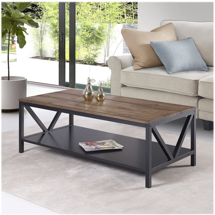 Walker Edison - Rectangular Farmhouse Solid Pine Wood Coffee Table - Reclaimed Barnwood_2