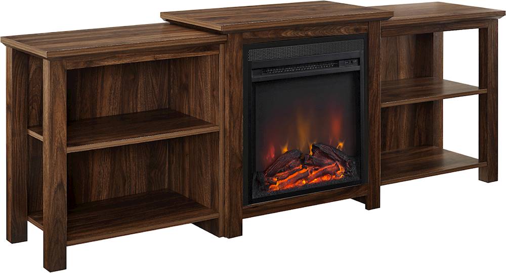 Walker Edison - Traditional Open Storage Tiered Mantle Fireplace TV Stand for Most TVs up to 85" - Dark Walnut_1