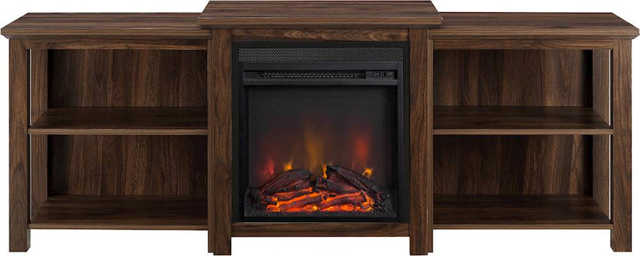 Walker Edison - Traditional Open Storage Tiered Mantle Fireplace TV Stand for Most TVs up to 85" - Dark Walnut_0
