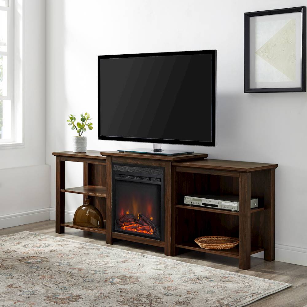 Walker Edison - Traditional Open Storage Tiered Mantle Fireplace TV Stand for Most TVs up to 85" - Dark Walnut_5