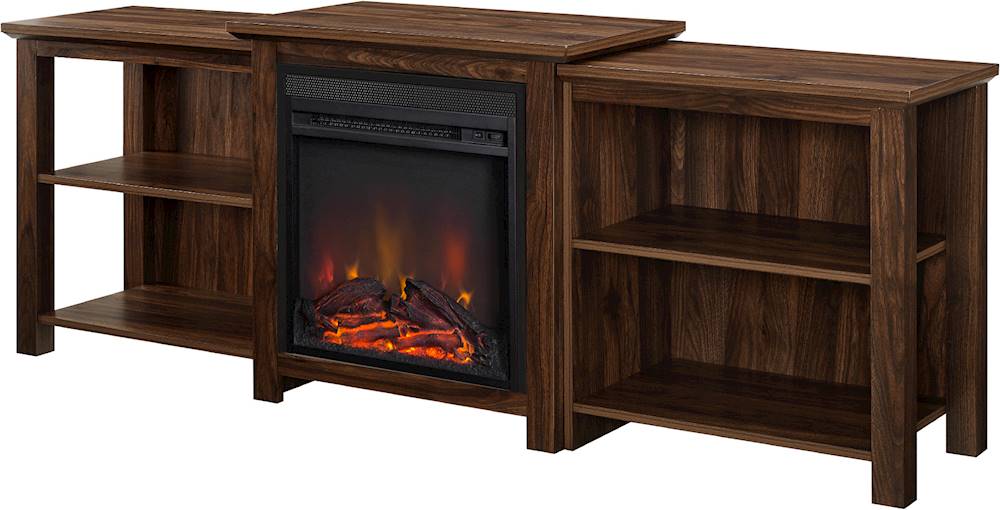 Walker Edison - Traditional Open Storage Tiered Mantle Fireplace TV Stand for Most TVs up to 85" - Dark Walnut_2