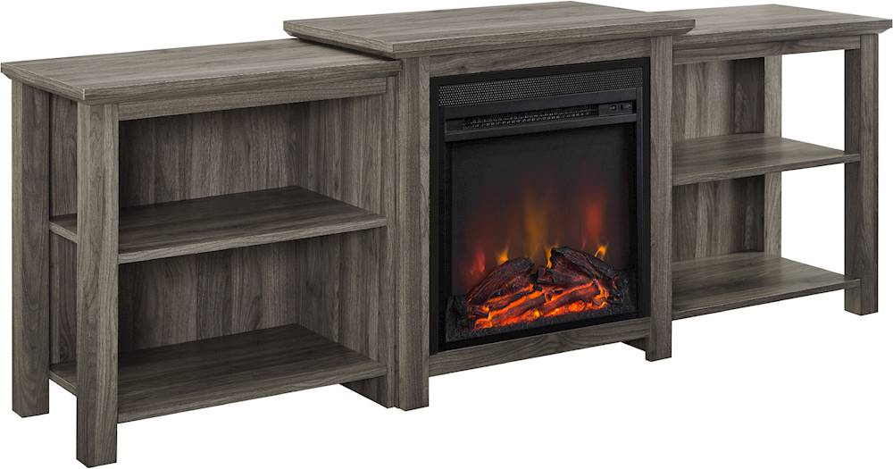 Walker Edison - Traditional Open Storage Tiered Mantle Fireplace TV Stand for Most TVs up to 85" - Slate Grey_1