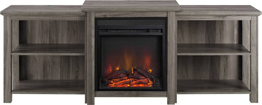 Walker Edison - Traditional Open Storage Tiered Mantle Fireplace TV Stand for Most TVs up to 85" - Slate Grey_0