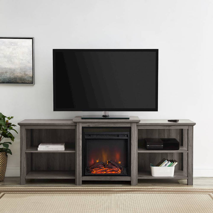 Walker Edison - Traditional Open Storage Tiered Mantle Fireplace TV Stand for Most TVs up to 85" - Slate Grey_5