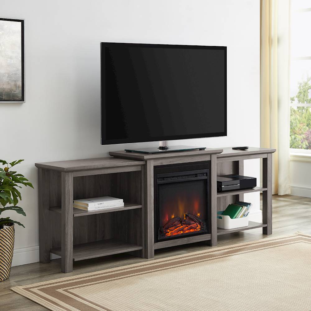 Walker Edison - Traditional Open Storage Tiered Mantle Fireplace TV Stand for Most TVs up to 85" - Slate Grey_3