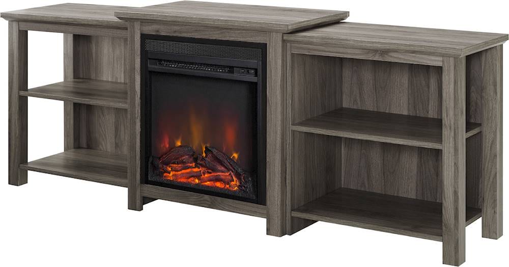 Walker Edison - Traditional Open Storage Tiered Mantle Fireplace TV Stand for Most TVs up to 85" - Slate Grey_2