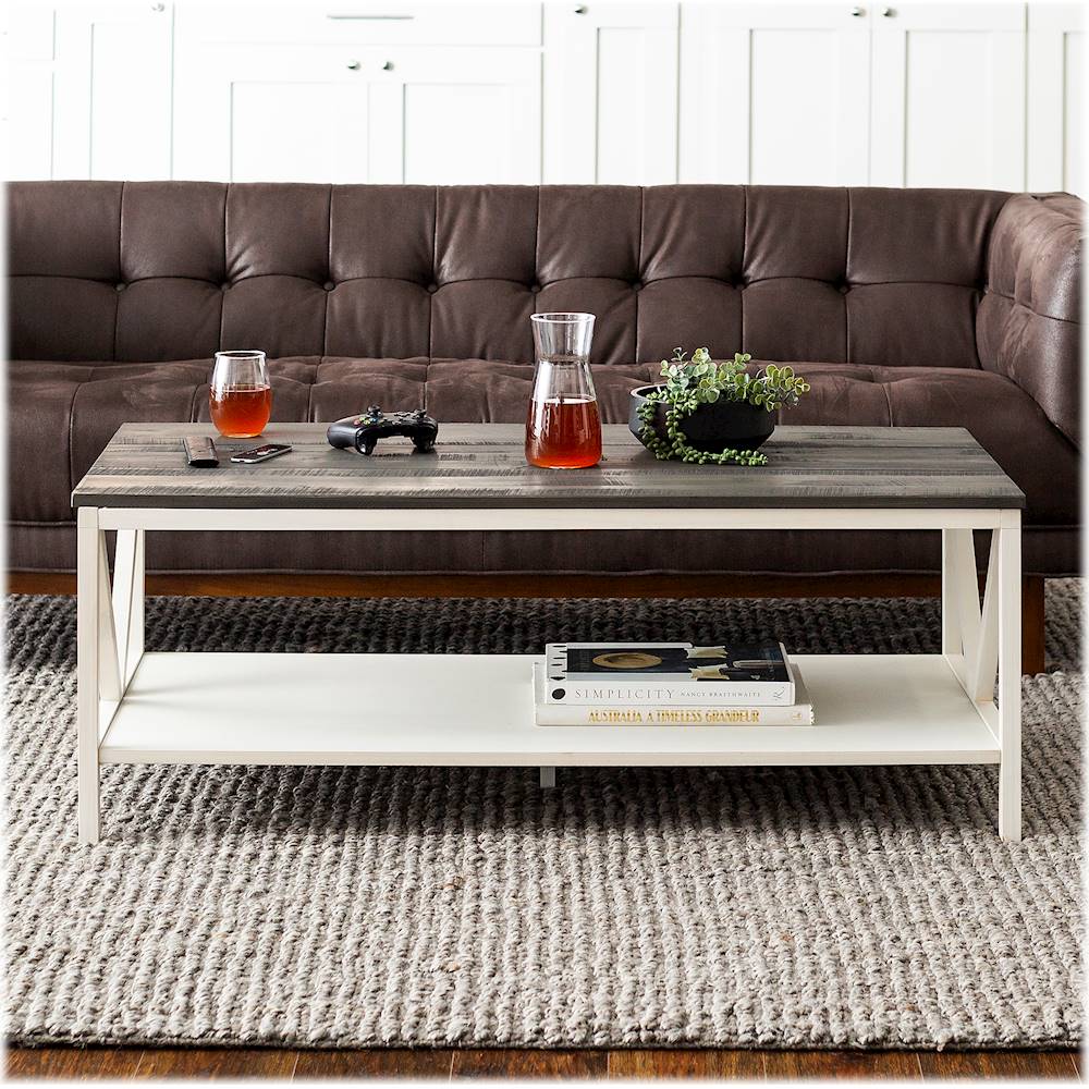 Walker Edison - Rectangular Farmhouse Solid Pine Wood Coffee Table - Gray_9