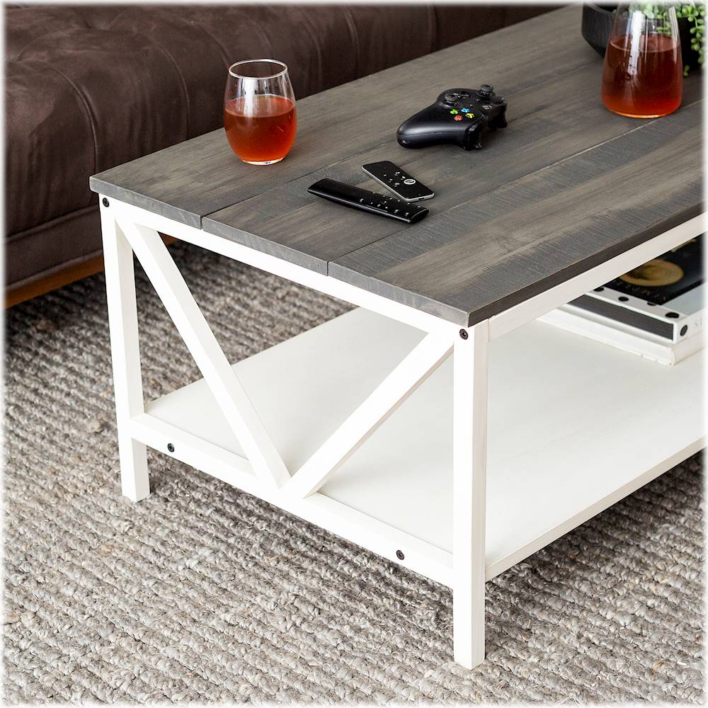 Walker Edison - Rectangular Farmhouse Solid Pine Wood Coffee Table - Gray_6