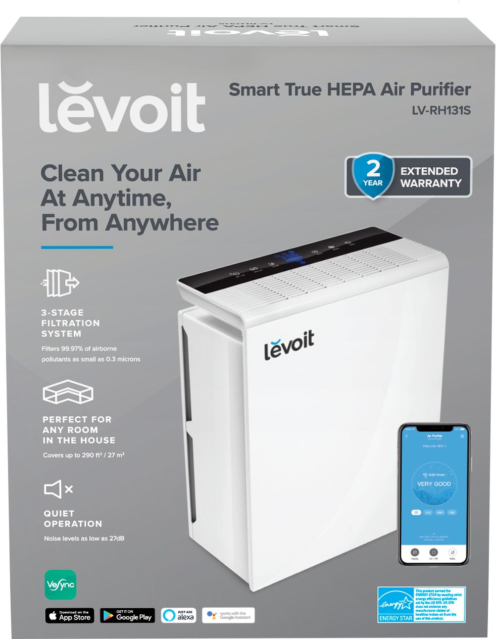 Levoit - TruClean Smart 360 Sq. Ft True HEPA Air Purifier - White_1