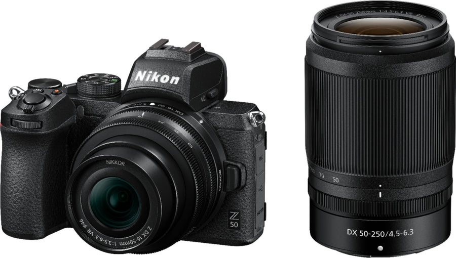 Nikon - Z50 Mirrorless Camera Two Lens Kit with NIKKOR Z DX 16-50mm f/3.5-6.3 VR and NIKKOR Z DX 50-250mm f/4.5-6.3 VR Lenses - Black_0