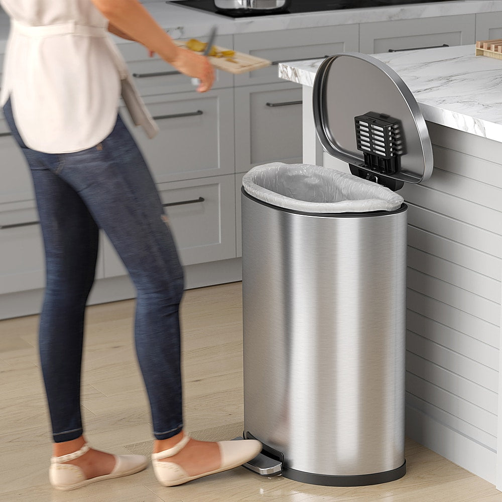 iTouchless - SoftStep 13.2-Gal. Half-Round Trash Can - Silver_2
