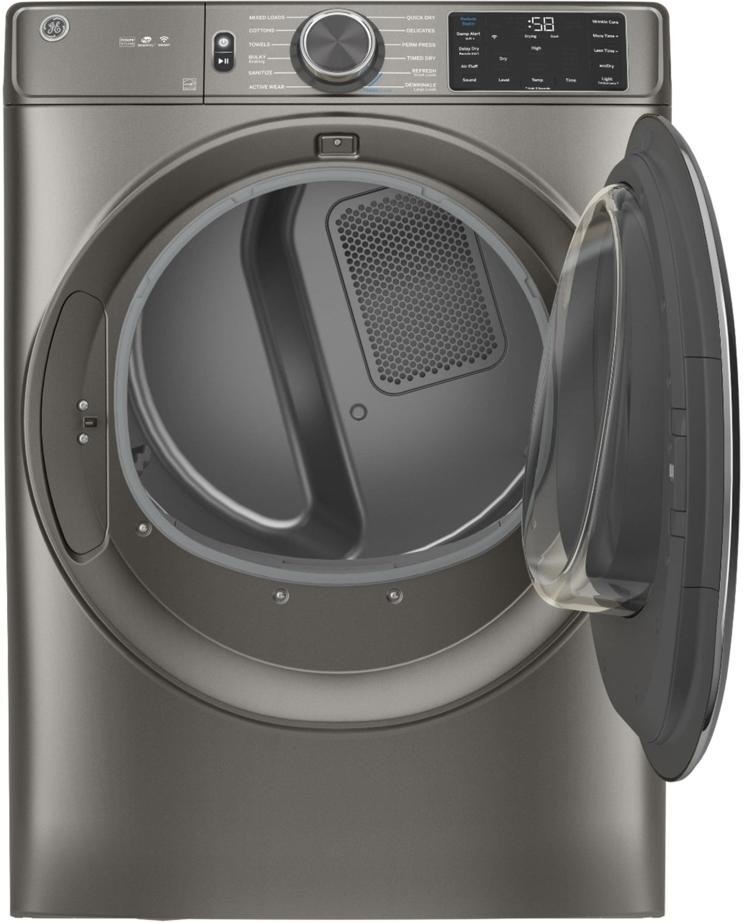 GE - 7.8 Cu. Ft. 12-Cycle Electric Dryer with Steam - Satin nickel_8