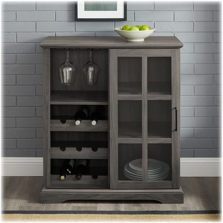 Walker Edison - Bar Cabinet with Sliding Glass Door - Slate Gray_2