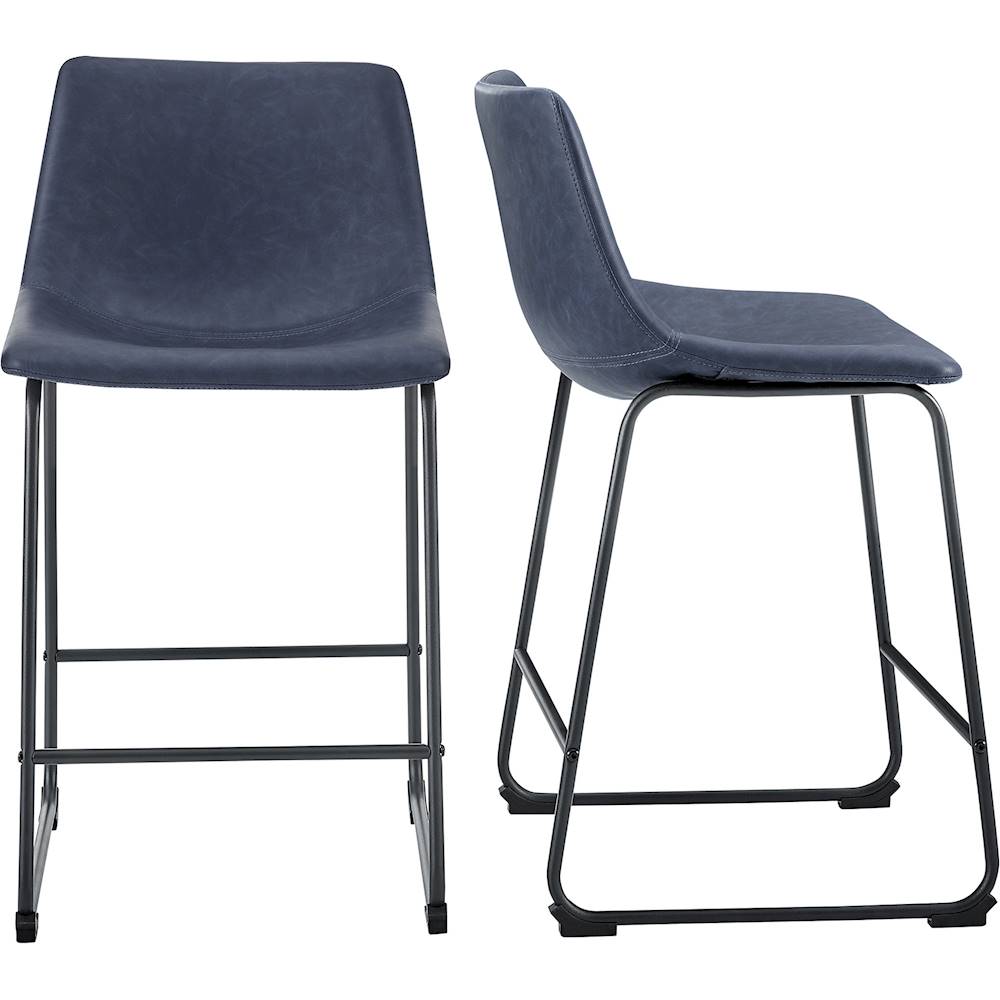 Walker Edison - Industrial Faux Leather Counter Stool (Set of 2) - Blue_7