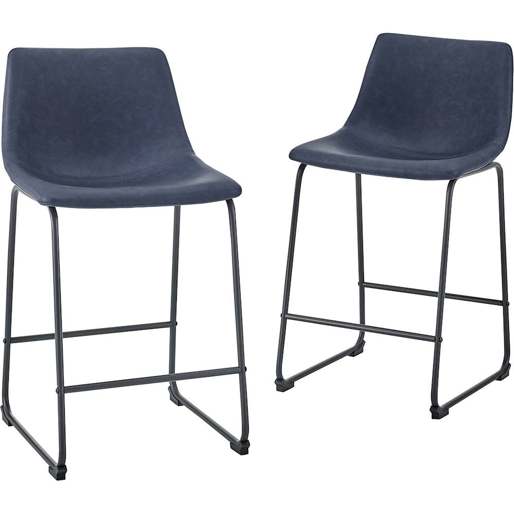 Walker Edison - Industrial Faux Leather Counter Stool (Set of 2) - Blue_6