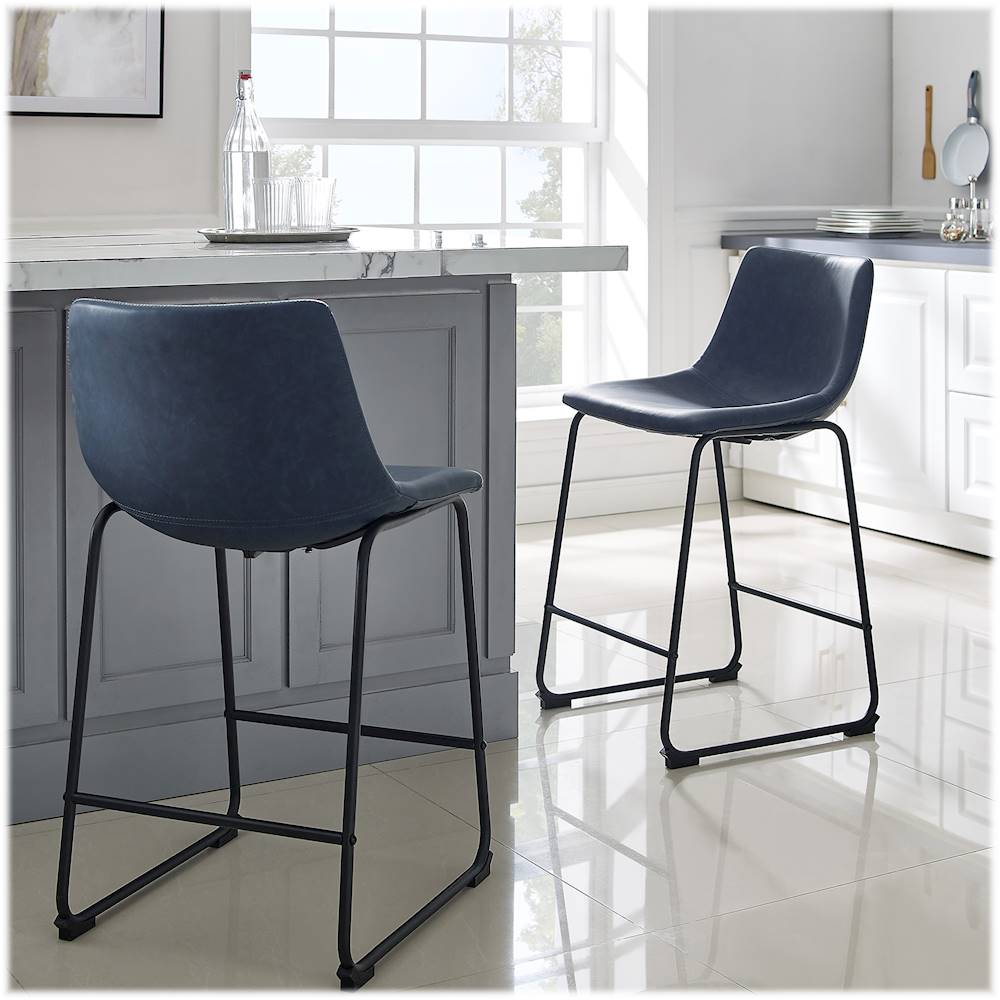 Walker Edison - Industrial Faux Leather Counter Stool (Set of 2) - Blue_5