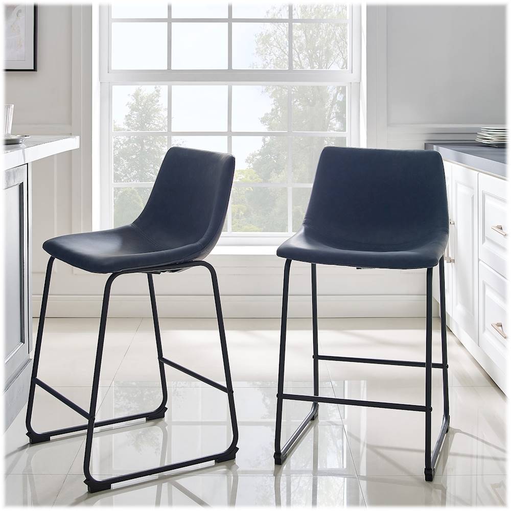 Walker Edison - Industrial Faux Leather Counter Stool (Set of 2) - Blue_3