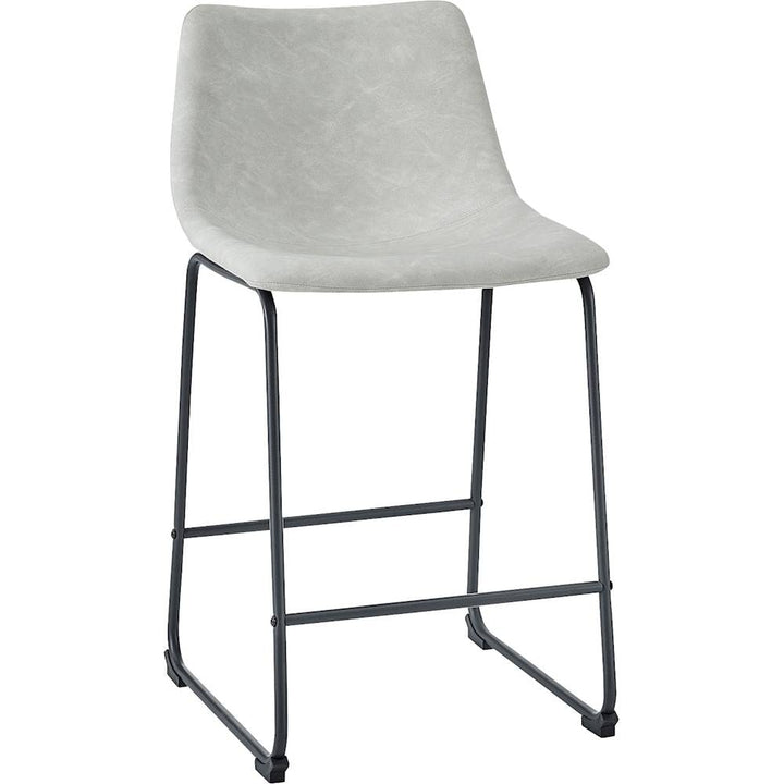 Walker Edison - Industrial Faux Leather Counter Stool (Set of 2) - Gray_1