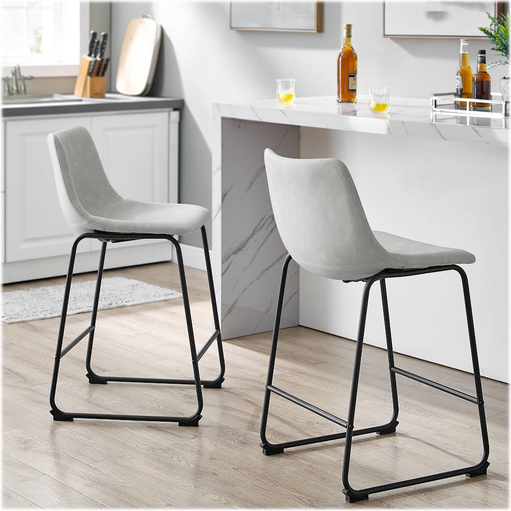 Walker Edison - Industrial Faux Leather Counter Stool (Set of 2) - Gray_4