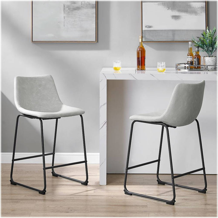 Walker Edison - Industrial Faux Leather Counter Stool (Set of 2) - Gray_3