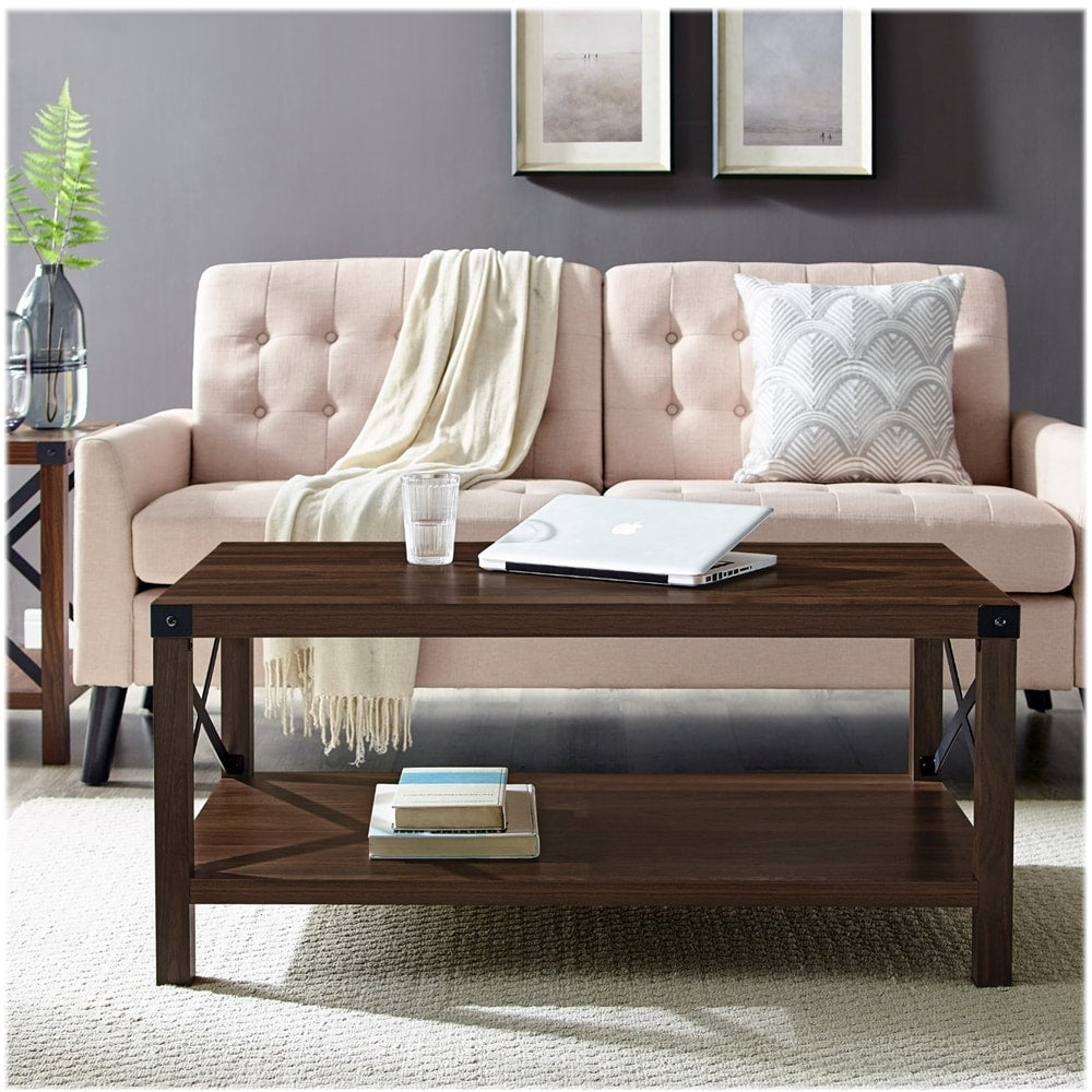 Walker Edison - Rustic Farmhouse Wood Coffee Table - Dark Walnut_2